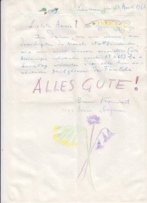 Handschriftl. Brief mit farb. Zeichnungen.