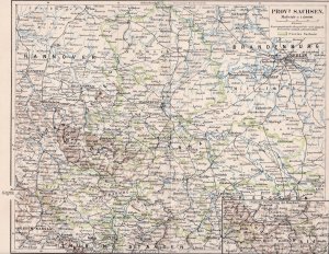 antiquarisches Buch – Original historische Landkarte – Provz. Sachsen, Maßstab 1 : 1 115 000; Nebenkarte: Südliche Fortsetzung der Hauptkarte