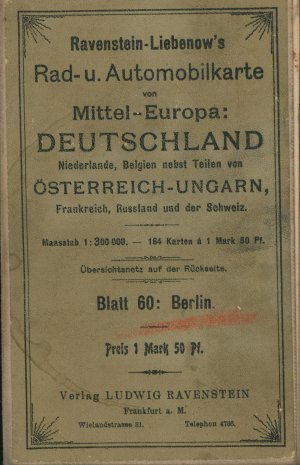 Ravenstein-Liebenow's Rad- und Automobilkarte von Mittel-Europa.,Deutschland; Niederlande; Belgien