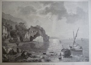Holzstich - Sonnenuntergang auf Capri. (Italien)
