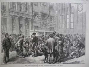 Holzstich - Auf dem Hundemarkt in Brüssel