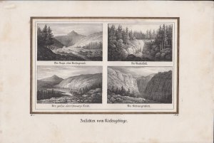Orig- Lithographie - "Ansichten vom Riesengebirge" 4 Ansichten auf 1 Blatt - Schlesien -