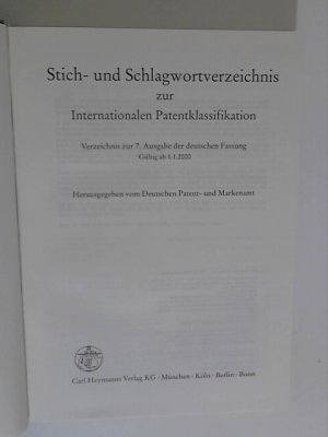 Internationale Patentklassifikation. Gültig ab 1.1.2000 / Stich- und Schlagwörterverzeichnis