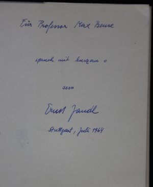 Eigenhändige Widmung, Sprachspiel und Signatur an den Philosophen Max Bense.in einem Kunstbuch: "Für Professor Max Bense. Spruch mit kurzem o ssso Ernst […]