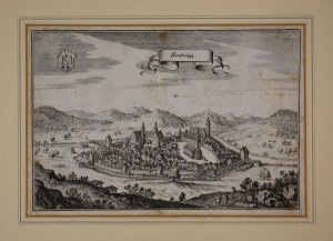 Herßbrugg." (Hersbruck in Bayern). Kupferstich von M. Merian.