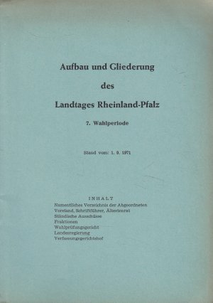 Aufbau und Gliederung des Landtages Rheinland-Pfalz - 7. Wahlperiode Stand vom 1.9.1971