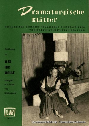 antiquarisches Buch – Deutsche Volksbühne Zentralleitung – Dramaturgische Blätter. Einführung zu Was ihr wollt. Lustspiel von Shakespeare. Theaterzirkelmaterial des FDGB 24 / 38