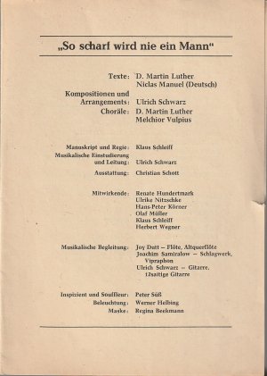 gebrauchtes Buch – Städtische Bühnen Erfurt, Bodo Witte, Lothar Ehrlich, Uwe Hübner, Regina Holland-Cunz – Programmheft SO SCHARF WIRD NIE EIN MANN Premiere 8. Mai 1983