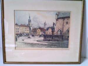 gebrauchtes Spiel – Josef Eidenberger – Hinter Glas gerahmtes Bild: Eidenberger Josef, 1899- 1991. "Dortmund , Marktplatz um 1900. Farbradierung, Zirka 1930/ 40, rechts und links signiert und betitelt