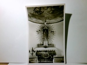 Heilbad Krumbad. Schwaben. Lexenrieder Waldkapelle. Alte Ansichtskarte / Postkarte s/w ungel. ca. 40 / 50ger Jahre ?. Inneres der Kapelle - Blick zum Altar.