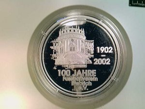 gebrauchtes Buch – Medaille, 100 Jahre Fußballverein Biebrich e.V. 1902-2002, Silber 999, 40 mm