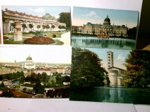 antiquarisches Buch – Potsdam. Konvolut. 4 x Alte Ansichtskarte / Lithographie farbig, ungel. u. gel. 1912. Schloss Sanssouci, Kgl. Stadtschloss u. Karpfenteich, Panorama v. Potsdam u. Die Friedenskirche bei Sanssouci.