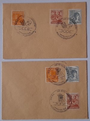 2 Umschläge Marl (Lkr. Recklinghausen) mit je 3 Marken Deutsche Post (12,24,25 Pf) und je 2 Stempeln 1. Norddeutsche Briefmarkenhaendlertagung 18.3.47 + 19.3.47)