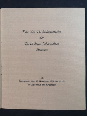 gebrauchtes Buch – Johannisloge Stormarn – Zum 75jährigen Bestehen der Johannisloge "Stormarn" Bad Oldesloe.