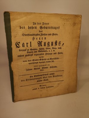 Zu der Feyer des hohen Geburtstages des Durchlauchtigsten Fürsten und Herrn, Herrn Carl Augusts, Herzogs zu Sachsen, Jülich, Cleve, Berg, ... welche von […]