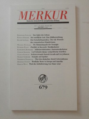 Merkur. Deutsche Zeitschrift für europäisches Denken, Nr. 679, Heft 11, 59. Jahrgang, November 2005