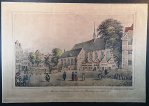 Lithografie um 1840. Die Marien Magdalenen Kirche in Hamburg im Jahre 1800.