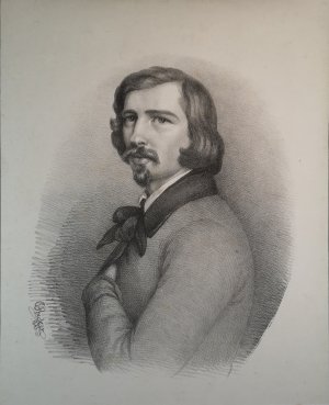 Lithographie 1843. Portrait Emanuel Geibel.