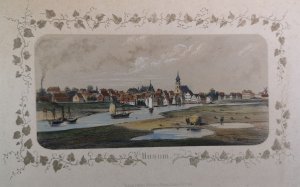 Altkolorierte Lithographie 1864. Husum.