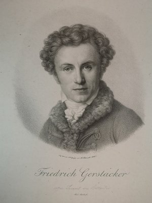 Original Lithographie 1820. Porträt Friedrich Gerstäcker.