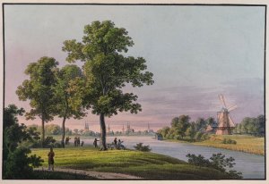 Altkolor. Lithographie 1820. Aussicht vom zweiten Fischerbuden bei Lübeck.