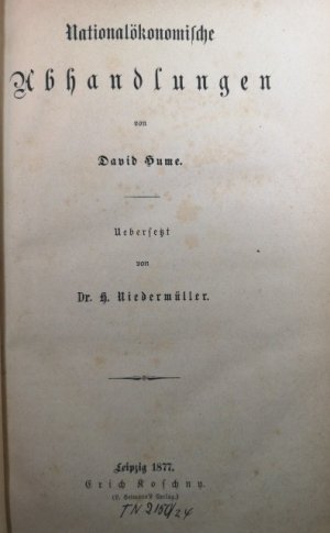 Nationalökonomische Abhandlungen. Übersetzt von H. Niedermüller.