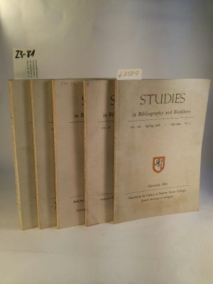 Studies in Bibliography and Booklore; Vol. IX/ 1970, Vol. VII/ 1965, Vol. IX/ 1969, Vol. VIII/ 1966, Vol. XI/ 1976 - 5 Ausgaben. Cincennati, Ohio/ Centennial […]