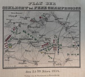 Plan der Schlacht bei Pere Champenoise den 25ten März 1814. Stahlstich von 1841.