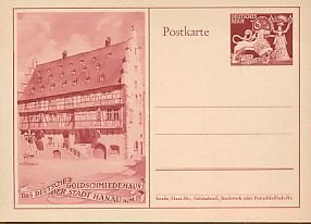 antiquarisches Buch – Postkarte "Das Deutsche Goldschmiedehaus der Stadt Hanau". Mit aufgedruckter Briefmarke "Deutsche Goldschmiedekunst". Wert 6 + 4.