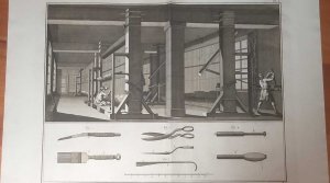 1 Blatt]. L'art de faire des tapis de pié façon de Turquie, No. 188, 189, Planche 1, Attelier, Metiers montés et Outils. [Aus: Encyclopédie ou Dictionnaire raisonné des sciences, des arts et des métiers: Tapisserie des Gobelins].