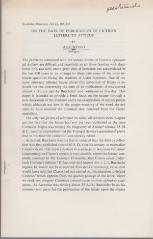 gebrauchtes Buch – Aldo Setaioli – On the Date of Publication of Cicero's Letters to Atticus. [From: Symbolae Osloenses, Vol. 51, Iss. 1].