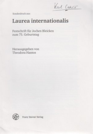 Geschichtsbild und Zeitgeschichte bei Velleius Paterculus. [Aus: Laurea internationalis]. Festschrift für Jochen Bleicken zum 75. Geburtstag.