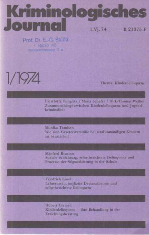 gebrauchtes Buch – Schumann, Karl F – 1 / 1974. Kriminologisches Journal. 6. Jahrgang.