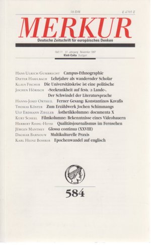 Merkur, Nr. 584, Heft 11, 51. Jg., November 1997.