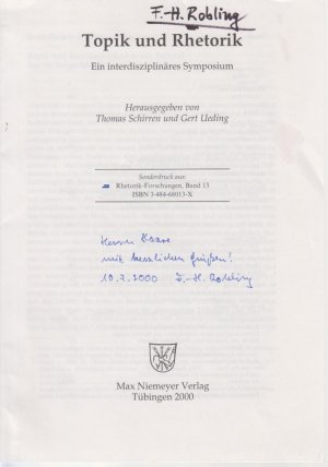 gebrauchtes Buch – Franz-Hubert Robling – Topik und Begriffsgeschichte am Beispiel des vir bonus-Ideals. [Aus: Rhetorik-Forschungen, Bd. 13]. Thomas Schirren u. Gert Ueding (Hrsg.): Topik und Rhetorik. Ein interdisziplinäres Symposium.