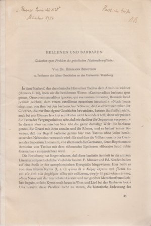 Hellenen und Barbaren. [Aus: K. Rüdinger (Hg.), Unser Geschichtsbild]. Gedanken zum Problem des griechischen Nationalbewußtseins.