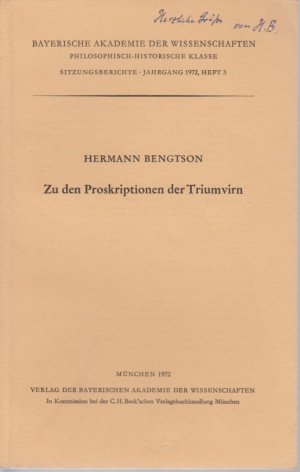 Zu den Proskriptionen der Triumvirn. Bayerische Akademie der Wissenschaften, Philosophisch-Historische Klasse, Sitzungsberichte, Jg. 1972, Heft 3.