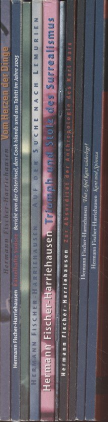 10 Bde. zsm. ] Verschiedene Werke von Fischer-Harriehausen. Bd. 1: Kant und Spinoza, Bd. 2: Hat Apfel Kant widerlegt? Ein Beitrag zur Kritik der Transzendentalpragmatik, Bd. 3: Zur Kritik des religiösen Glaubens, Bd. 4: Zur Absurdität der Anthropologie des Karl Marx, Bd. 5: Warum Surrealismus?, Bd. 6: Triumph und Stolz des Surrealismus. Zur Ideengeschichte einer neuzeitlichen Bewegung, Bd. 7: Auf der Suche nach Lemurien. Zur Geschichte des Expressionismus von Paul Scheerbart bis Gottfried Benn, Bd. 8: Kunst und Literatur im Reich zwischen Diesseits und Jenseits, Bd. 9: Rätselhafte Südsee. Bericht von der Osterinsel, den Cook Islands und aus Tahiti im Jahre 2005, Bd. 10: Vom Herzen der Dinge. Zum Wesen des Surrealismus.