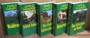 5 Bücher, Romane von Ludwig Gangofer : Waldrausch - Schloß Hubertus - Der Unfried, Edelweißkönig - Bauerntrutz - Das Schweigen im Walde.