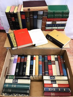 49 Bücher in Leder gebunden, Klassiker, Romane Belletristik Erzählungen Krimi Abenteuer, Lederrücken, Dekoration, Paket.