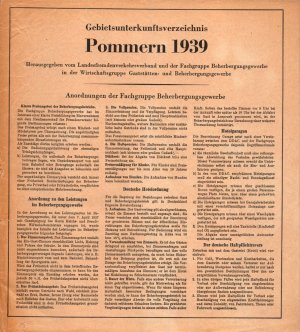 Gebietsunterkunftsverzeichnis Pommern 1939.