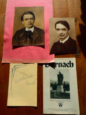 Konvolut: 2 Bilder von Rudolf Steiner, eine Broschur über Dornach 1938 und alt Broschur über Goldschmiede-Kunst