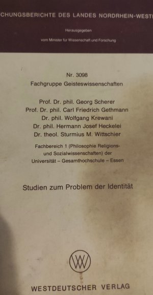 gebrauchtes Buch – Forschungsberichte des Landes Nordrhein-Westfalen Nr – Studien zum Problem der Identität