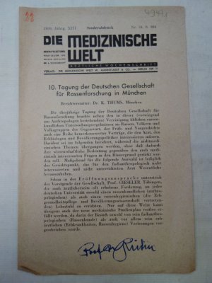 10. Tagung der Deutschen Gesellschaft für Rassenforschung in München * aus dem Besitz von  E r n s t   R ü d i n