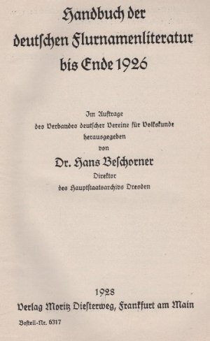 Handbuch der deutschen Flurnamenliteratur bis Ende 1926