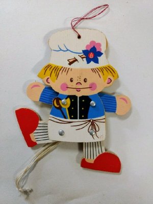 gebrauchtes Spiel – Hampelmann Koch aus Holz. Ca. 11 cm groß. Jumping Jack. Figurine décoration.