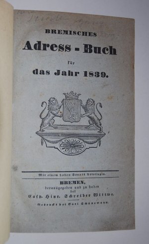 Bremisches Adress-Buch für das Jahr 1839