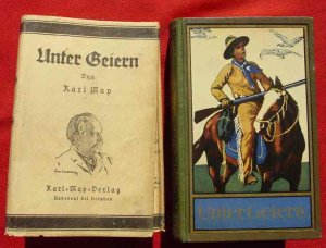 gebrauchtes Buch – "Unter Geiern" - Erzählung aus dem wilden Westen von Karl May (Band 35). 636 Seiten, 91. - 102. T., Volksausgabe, Leinen, mehrfarbiges Deckelbild. Schutzumschlag mit Karl-May-Abbildung. Karl-May-Verlag, Radebeul bei Dresden. Sehr guter Zustand - vermutlich gar nicht gelesen ? Nur Schutzumschlag geringe Lagerspuren. (intern 2002732)