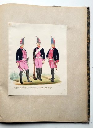 gebrauchtes Buch – Uniformen, Preussen: – Uniform Darstellungen der im Jahre 1756 bestandenen Infanterie-Regimenter. ... in der Bibliothek Sr. Majestät Friedrich Wilhelm IV, befindlichen Uniform ... unter dem Titel: Uniforme von Sr. Königl. Majestet in Preussen Armee, Von Stieftung Derer Regimenter nebst denen Commandours, von Churfürst George Wilhelm, bis König Friedrich den 2ten, so Infanterie, Cürassier, Dragoner, Hussaren und Jäger-Corps, Potsdam 25. Juny 1756.