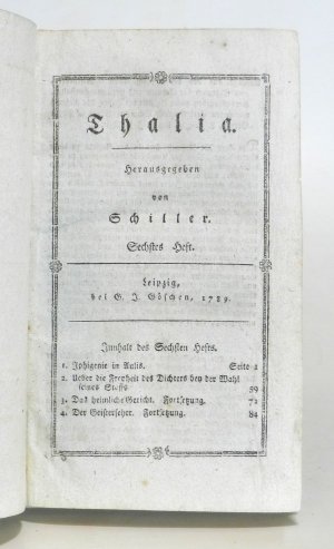 Thalia. Hg. von Schiller. Sechstes bis achtes Heft cplt. in einem Band.